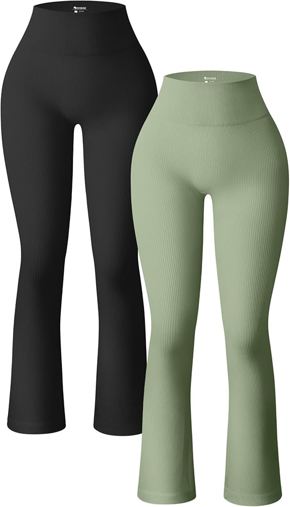 OQQ Women's 2 Piece Yoga Pants Ribbed Seamless Workout High Waist Bell Bottoms Flare Leggings | Amazon (US)