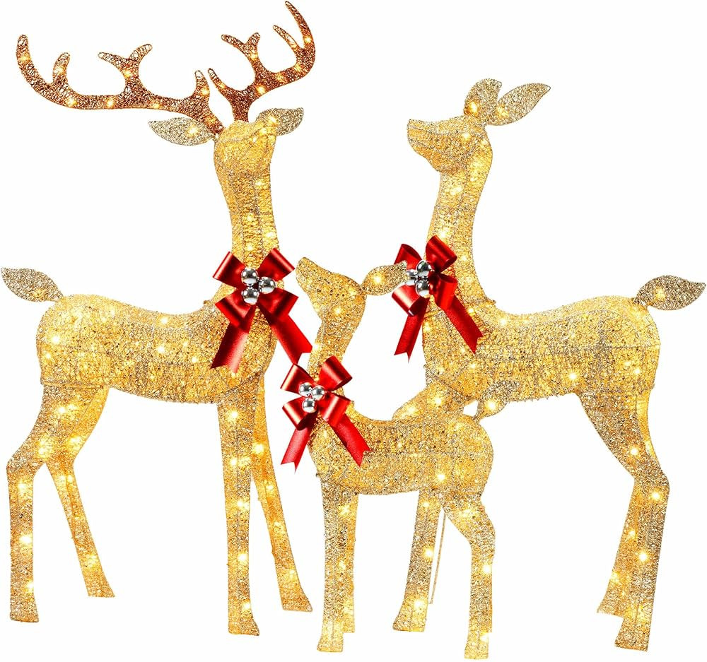YULETIME 3-Piece Pre-lit 3D Christmas Reindeer Family, Lighted Glitter Christmas Deer Family Holi... | Amazon (CA)