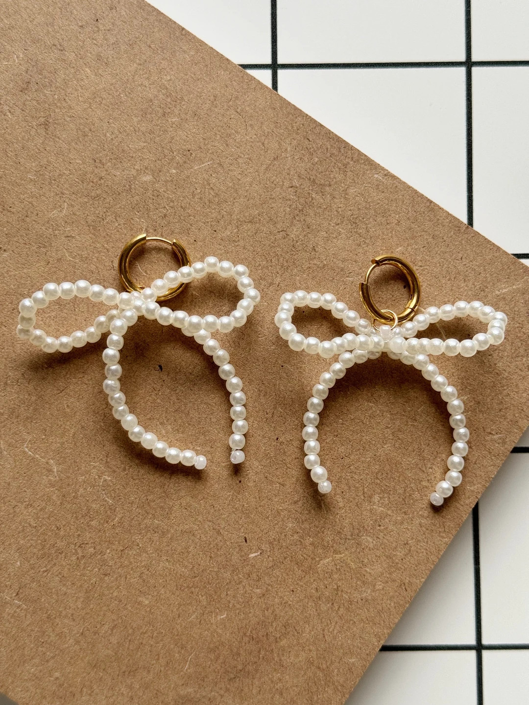 Emma White Pearl Bows Pair of Earrings Hoops - Etsy UK | Etsy (UK)