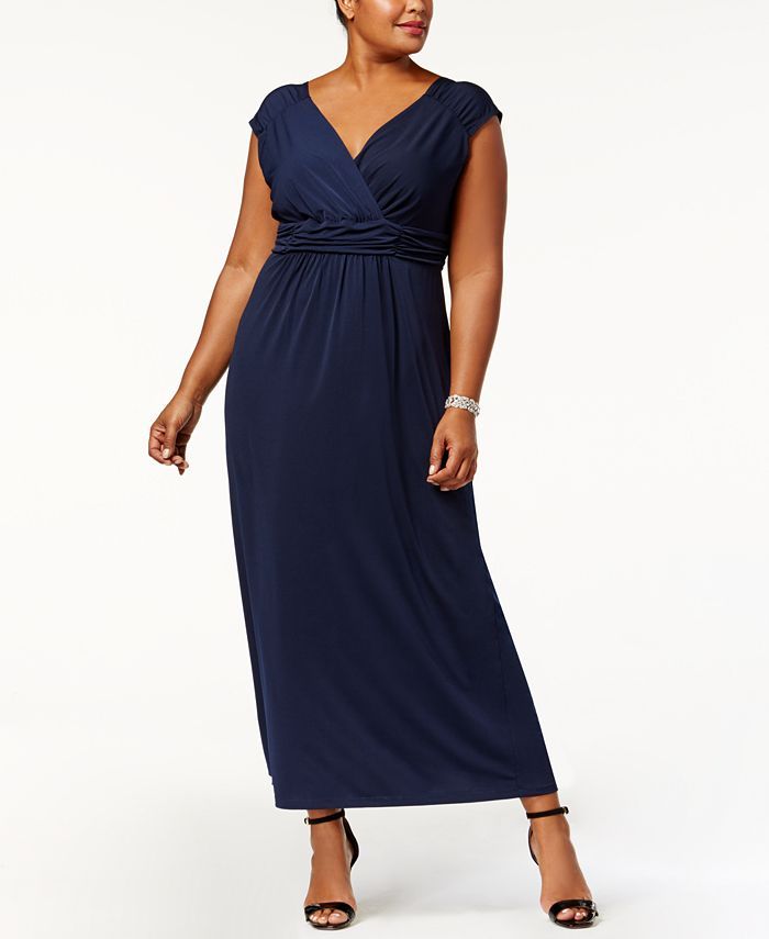 NY Collection Plus Size Ruched Empire Maxi Dress & Reviews - Dresses - Plus Sizes - Macy's | Macys (US)