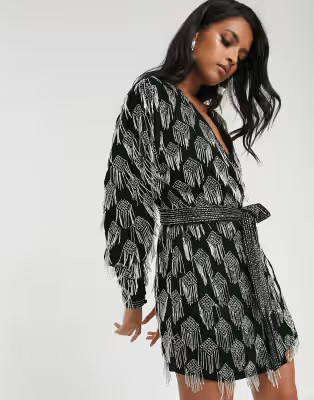 ASOS EDITION beaded tassel velvet wrap dress | ASOS US