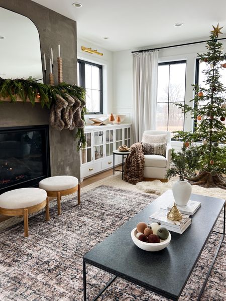 Living room✨

#livingroomrug #ottomans #targetfinds #targetfurniture #furstockings #amberlewisrug #loloirug #fauxgarland #studiomcgee