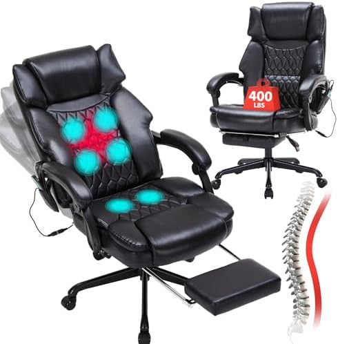 Massage Office Chair with Foot Rest 6 Points Vibration and Heat Home Office Desk Chairs for Heavy... | Amazon (US)