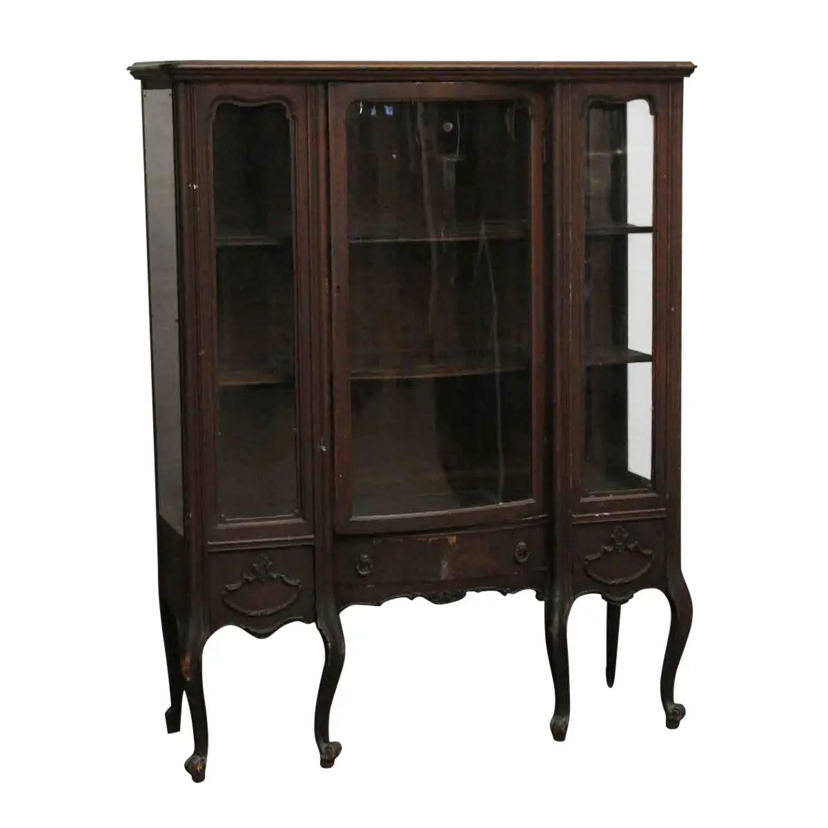 20th Century Traditional Curved Leg Wooden Curio Cabinet | Chairish
