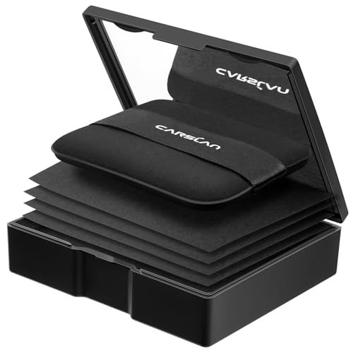 CARSLAN Makeup Blotting Paper with Powder, Black Magnet Blotting Sheet for Oily & Combination Skin, Portable Compact with Puff & Mirror, Keeps Makeup Fresh All Day, 150 Sheets + 8 Refill Adhesive Pads | Amazon (US)