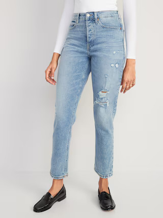 Curvy Extra High-Waisted Button-Fly Sky-Hi Straight Ripped Jeans for Women | Old Navy (US)