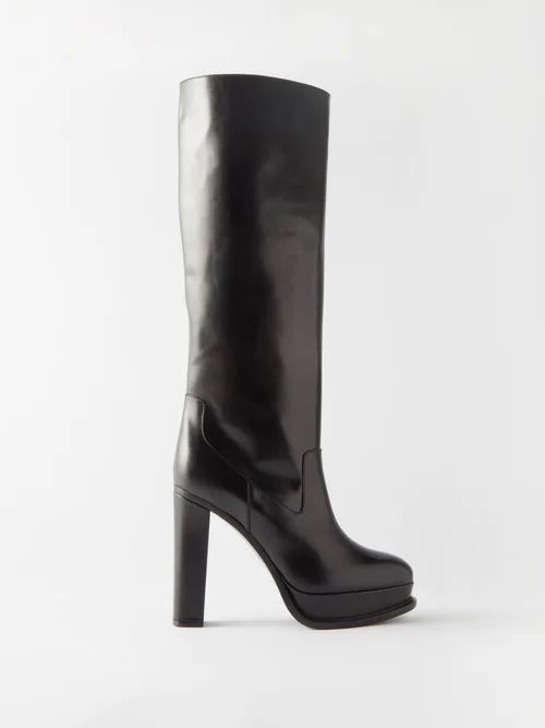 Alexander Mcqueen - Platform 120 Leather Knee-high Boots - Womens - Black | Matches (UK)