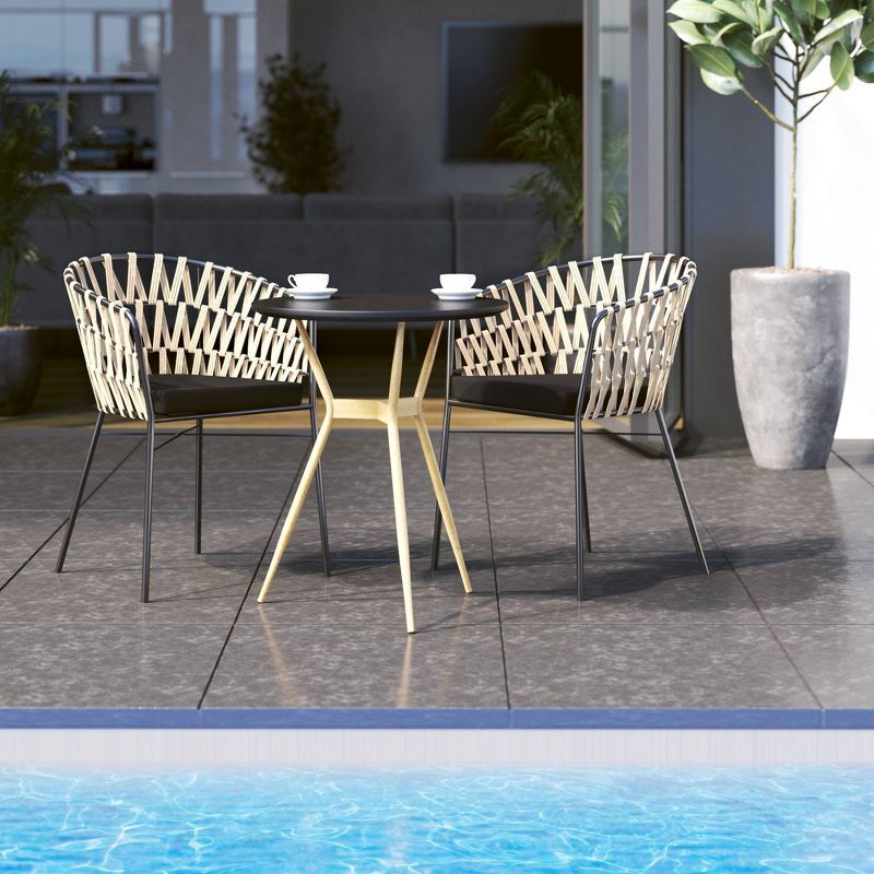 3pc Outdoor Bistro Set with Wrapped Rope Dining Arm Chairs &#38; Cushions - Black - TK Classics | Target