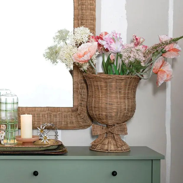 Woven Rattan Urn Planter With Bow | Antique Farm House