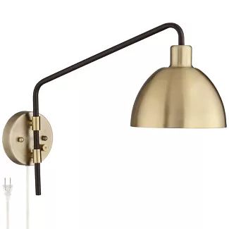360 Lighting Industrial Farmhouse Swing Arm Wall Lamp Bronze Antique Brass Plug-In Light Fixture ... | Target