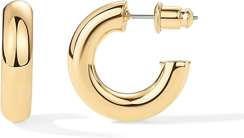 PAVOI Chunky Gold Hoop Earrings for Women, Lightweight 14K Gold Plated | Amazon (US)