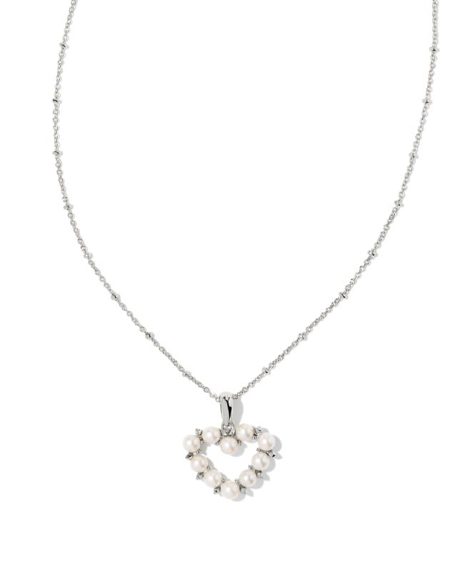 Ashton Silver Heart Short Pendant Necklace in White Pearl | Kendra Scott