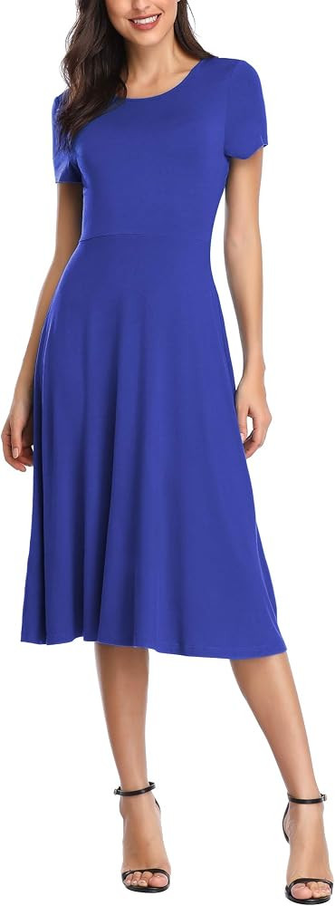 Urban CoCo Women's Vintage Short Sleeve High Waist Flared Midi Casual Summer Dress | Amazon (US)