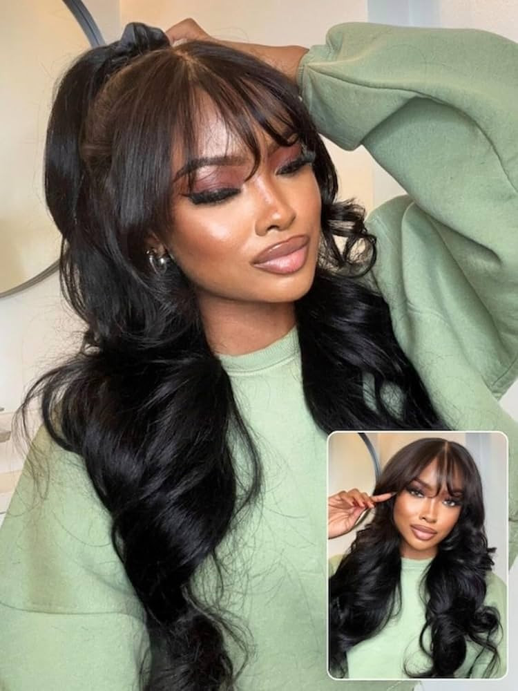 Nadula 13X4 HD Pre Everything Glueless Body Wave Lace Front Wigs Human Hair with Curtain Bangs Pr... | Amazon (US)