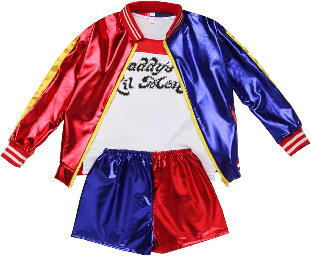 Aoibox Halle Quinn Clown Cosplay Costumes Set,Halloween squad costumes for Kids With Jacket Shorts T | Amazon (US)