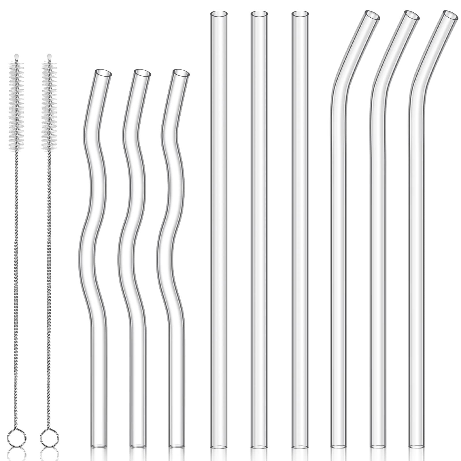 Yinkin 9 Pcs Reusable Glass Straws Shatter Resistant 10''x8mm 3 Straight and 3 Bent Straws 8''x8m... | Amazon (CA)
