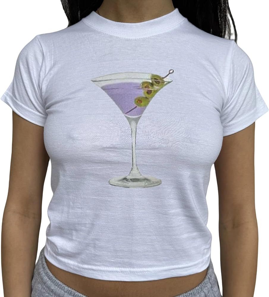 Y2k Fairy Grunge Baby Tee Shirts for Women Short Sleeve Heart Print Bow Crop Top E-Girls Aestheti... | Amazon (US)