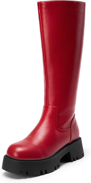DREAM PAIRS Knee High Boots, Comfortable Chunky Platform Round-Toe Side Zip Boots for Women | Amazon (US)