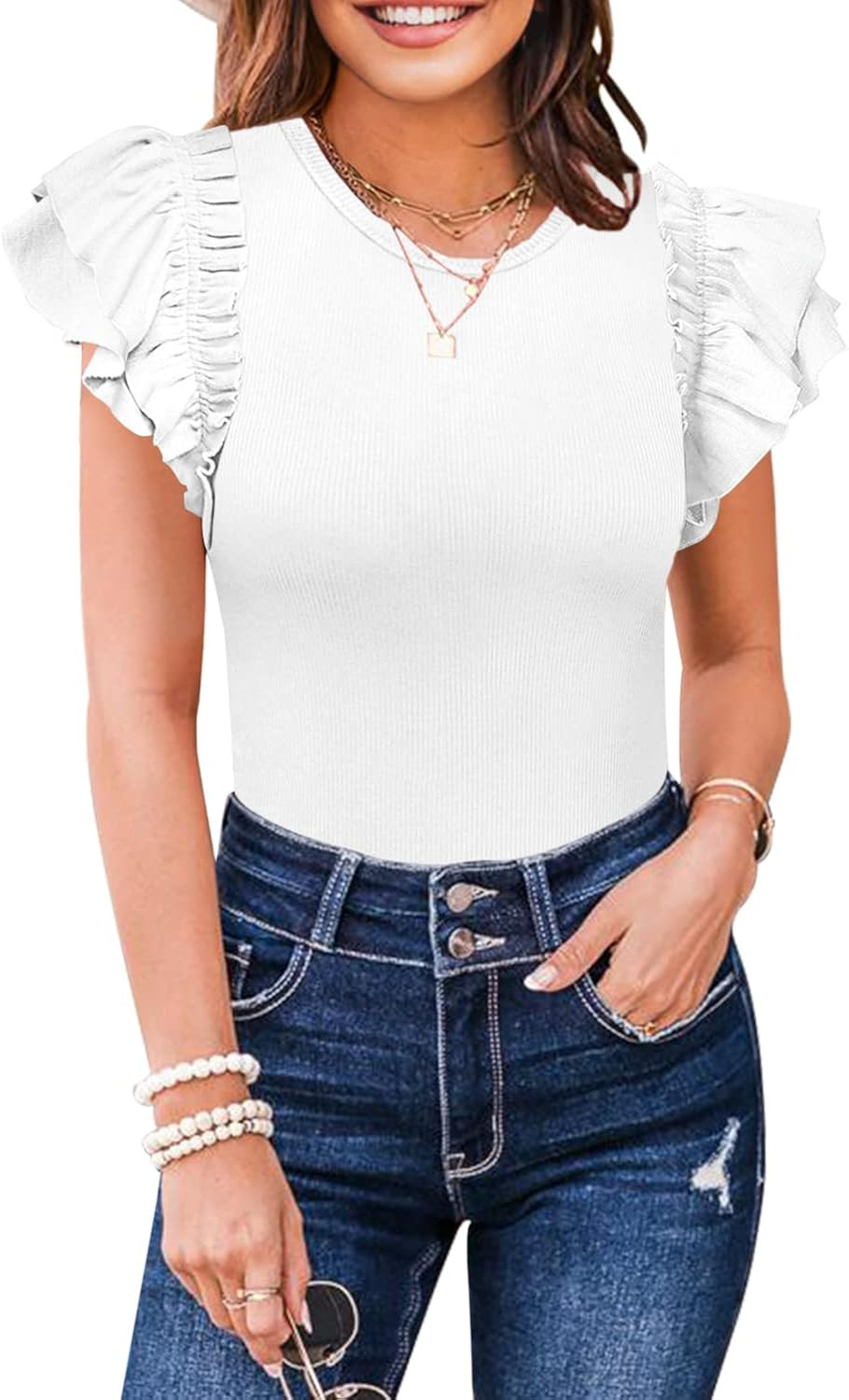 MIHOLL Women's Short Sleeve Shirt Round Neck Summer Casual Blouses Tops | Amazon (US)