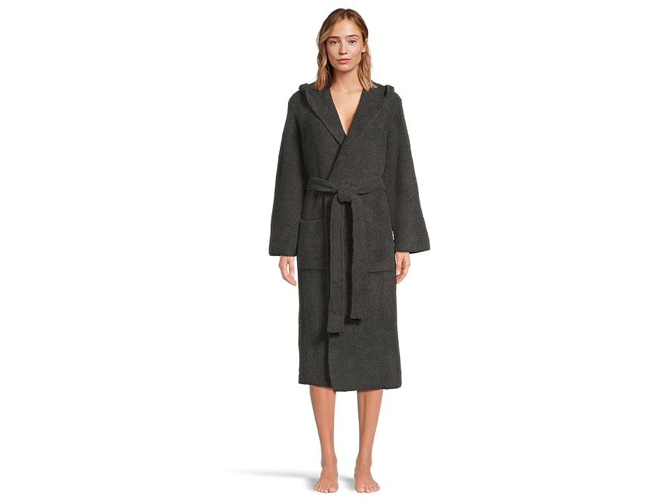 Barefoot Dreams CozyChic(r) Ribbed Hooded Robe Women's Robe Carbon : 3 (US 16-18), Polyester | Zappos