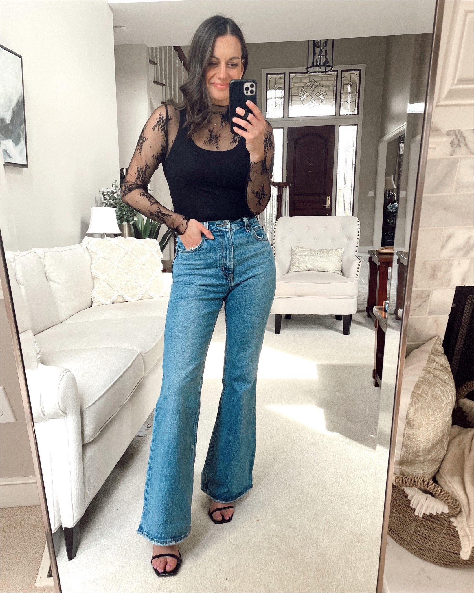 Amazon free people look a like lace sheer top for date night! Flare jeans and heels.



#LTKover40 #LTKstyletip #LTKfindsunder50