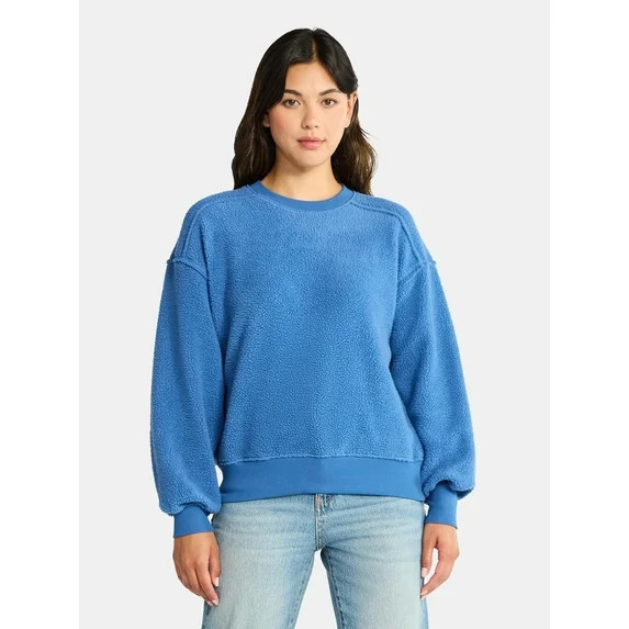 Time and Tru Women's Reverse Fleece Pullover Sweatshirt, XS-XXXL | Walmart (US)