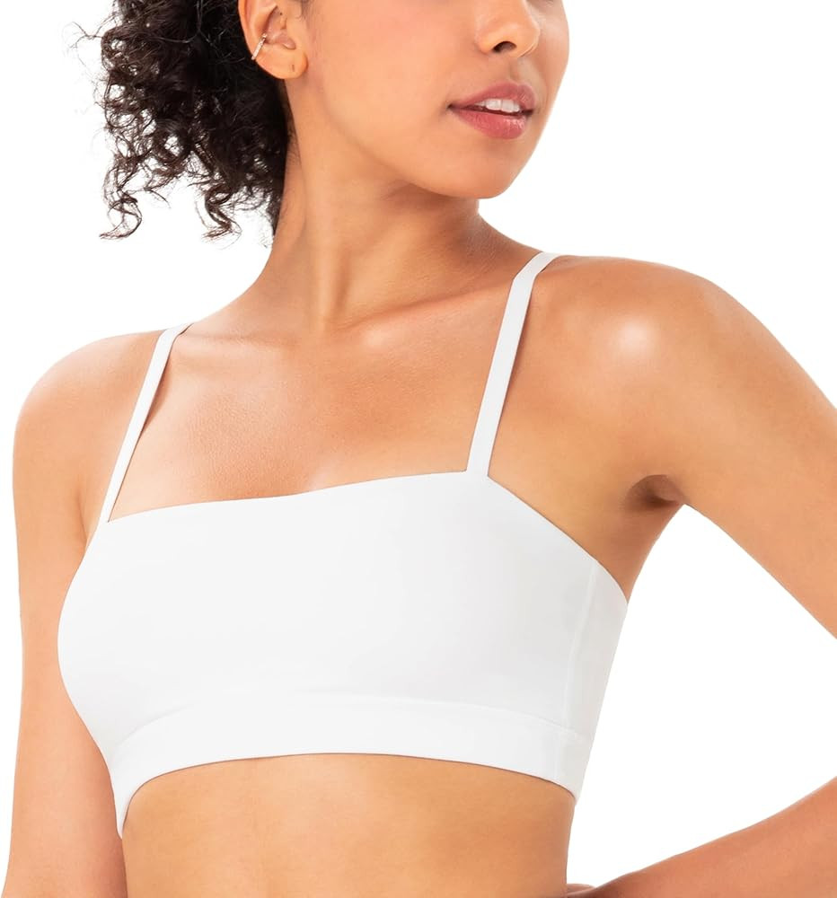 YUNOGA Womens Adjustable Spaghetti Thin Strap Sports Bra Square Neck Padded Wireless Workout Yoga... | Amazon (US)