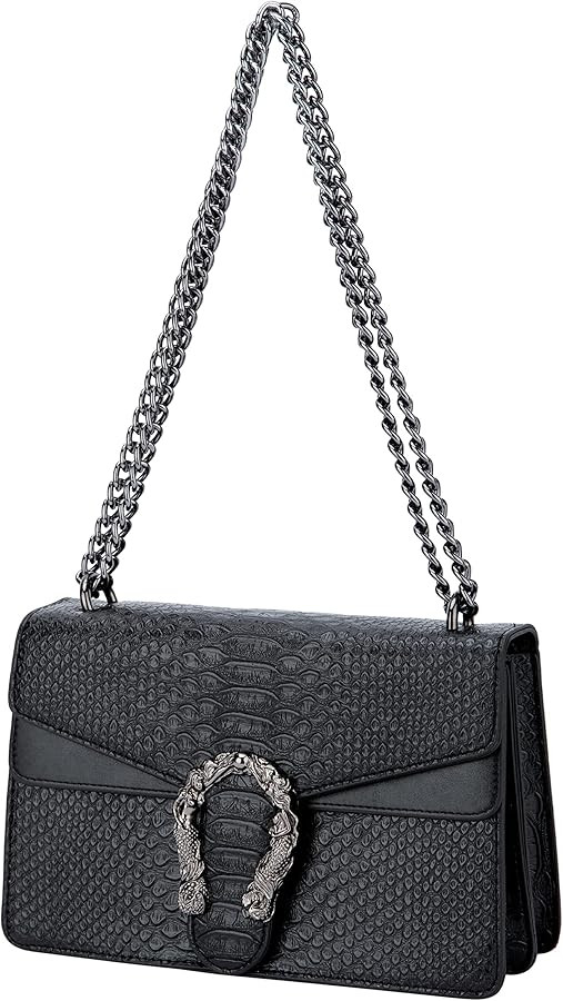 Leather Shoulder Bag Chain Purse for Women - Fashion Crossbody Bags Vintage Snake Print Underarm ... | Amazon (US)