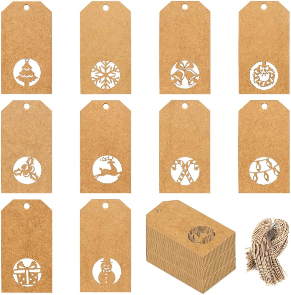 Koogel 120PCS Christmas Kraft Paper Tags, Hollow Hang Tags Unique Christmas Label Snowflake Reind... | Amazon (US)