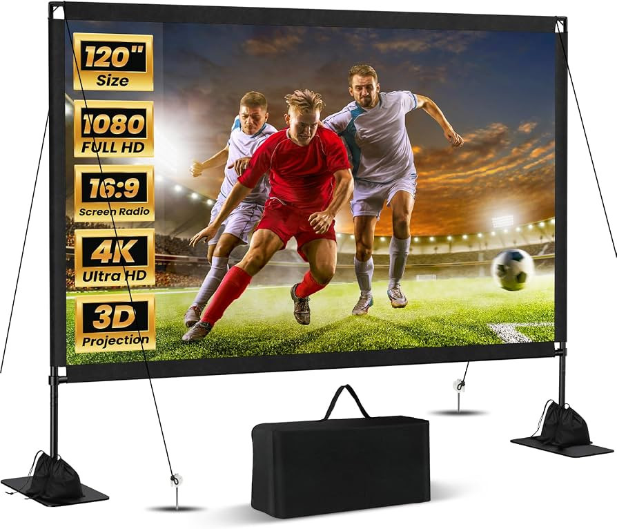 120inch Projector Screen with Stand: Portable Projector Screen Outdoor Indoor Front/Rear16:9 4K H... | Amazon (US)