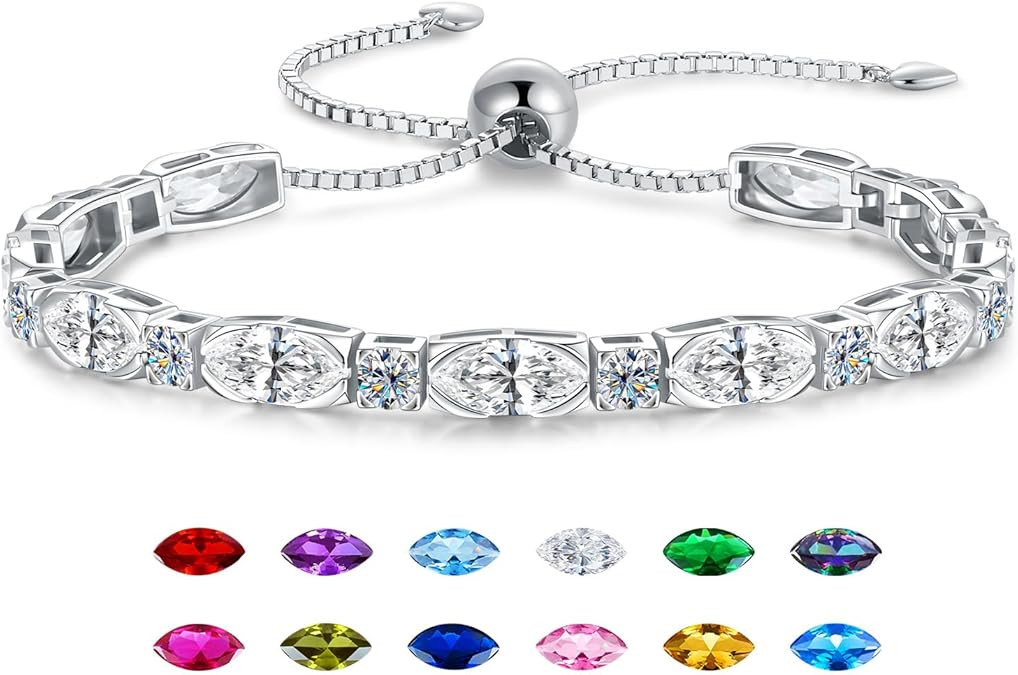 Marquise Birthstone Bracelet for Women, Sterling Silver Evil Eye Bracelet, Birthday Gifts for Wif... | Amazon (US)