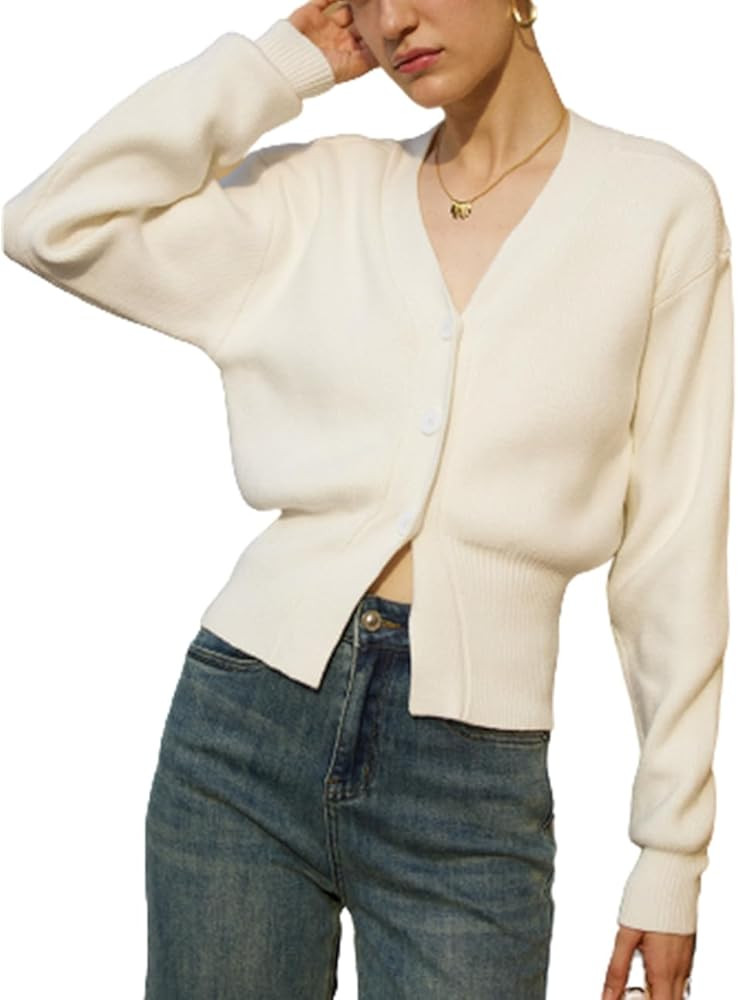 Cardigan Sweaters for Women Cropped Sweater V-Neck Button Down Open Front Cable Knit Shrug Sweate... | Amazon (US)