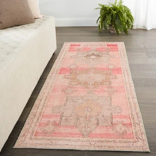Faron Medallion Pink/ Tan Area Rug | Bed Bath & Beyond