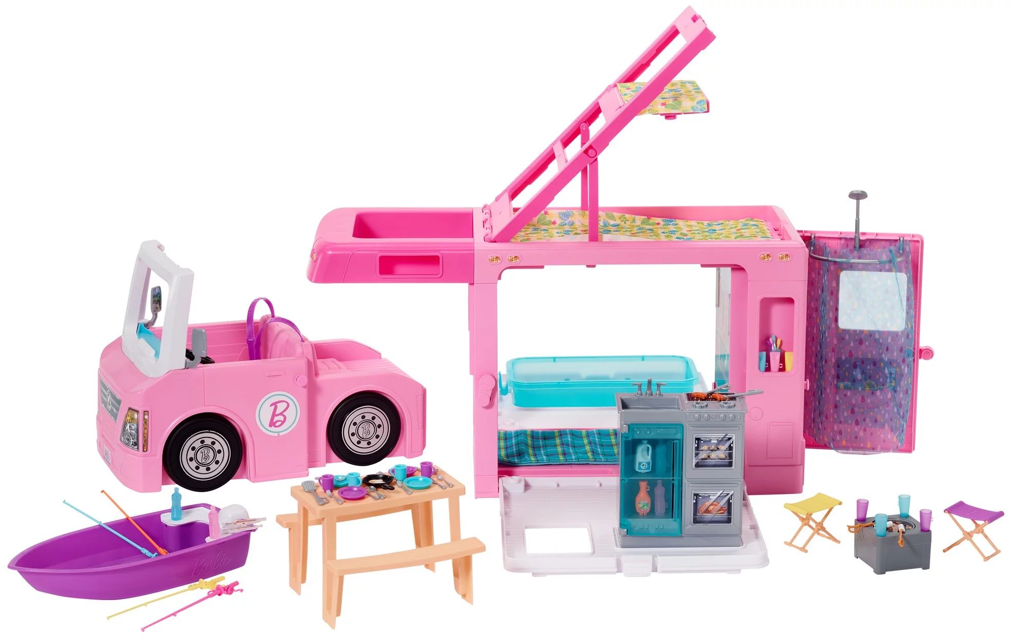 Barbie Estate 3-In-1 Dreamcamper Vehicle With Pool, Truck, Boat And 50 Accessories | Walmart (US)