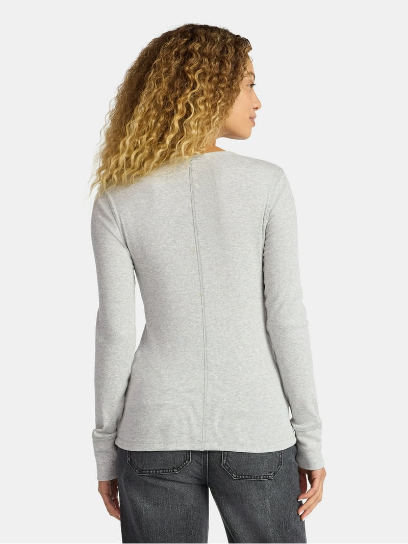 Time and Tru Women's Rib Tee with Long Sleeves, Size XS-XXXL | Walmart (US)