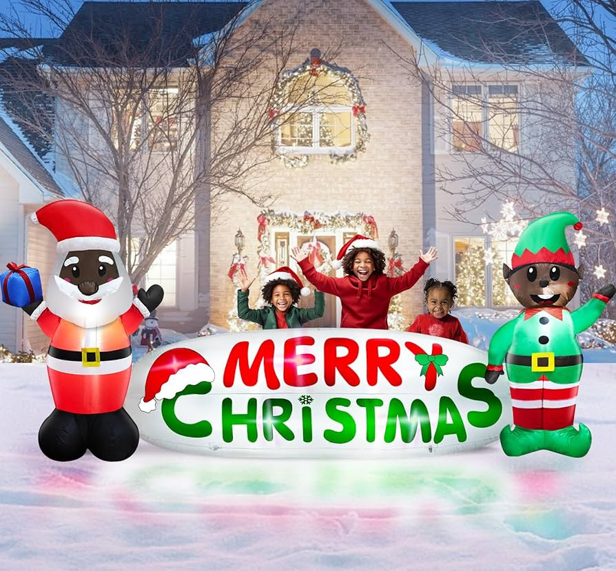 TURNMEON 12 Foot Long Black Santa Claus Black Elf Christmas Inflatables Decorations Outdoor Hold ... | Amazon (US)