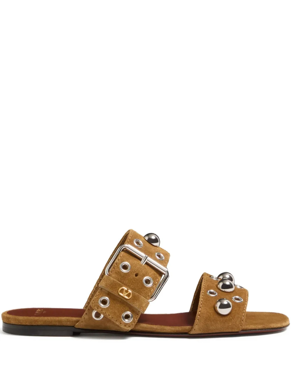 Valentino Garavani Nellcôte Leather Flat Sandals | Brown | FARFETCH | Farfetch Global