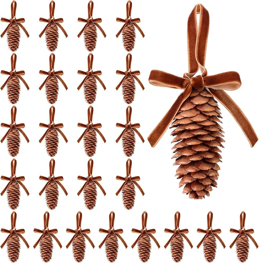 24 Pcs Christmas Spruce Pine Cones Ornaments for Christmas Tree Bulk with Velvet Ribbon 1.6"–2.... | Amazon (US)