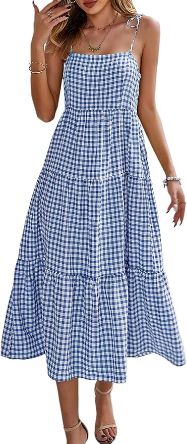 ECOWISH Women Dress Summer Spaghetti Strap Floral High Low Asymmetrical Irregular Hem Casual Plai... | Amazon (US)