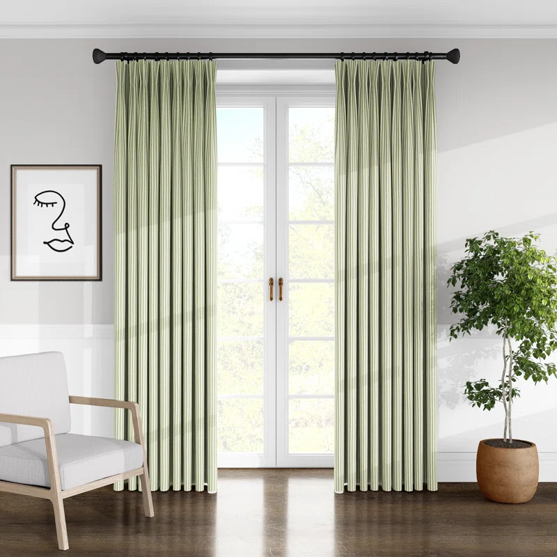 Ticking Stripe 100% Cotton Striped Room Darkening Pinch Pleat Single Curtain Panel | Wayfair North America