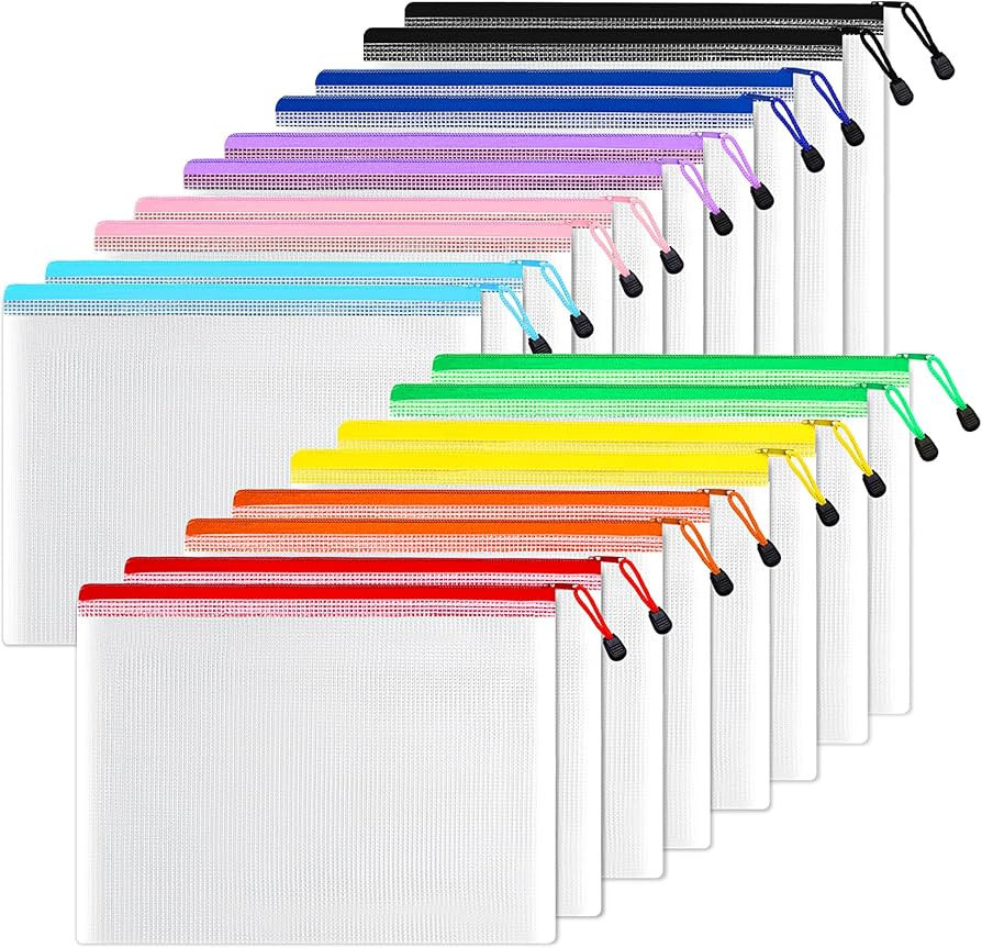 SUNEE Plastic Mesh Zipper Pouch 10x14 in (9 Colors, 18 Packs),Extra Large Water-Resistant Zip Bag... | Amazon (US)