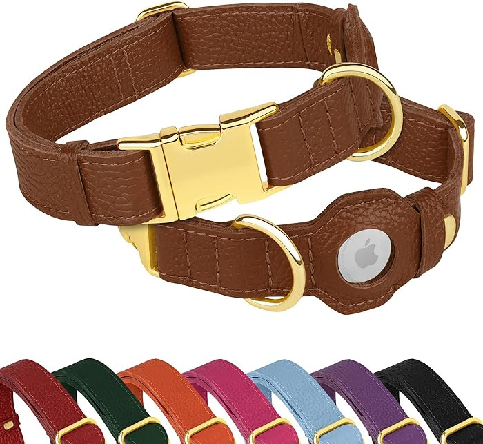 Leather Airtag Dog Collar - Soft Tracking Dog Collar with Apple AirTag Holder and Metal Buckle - ... | Amazon (US)