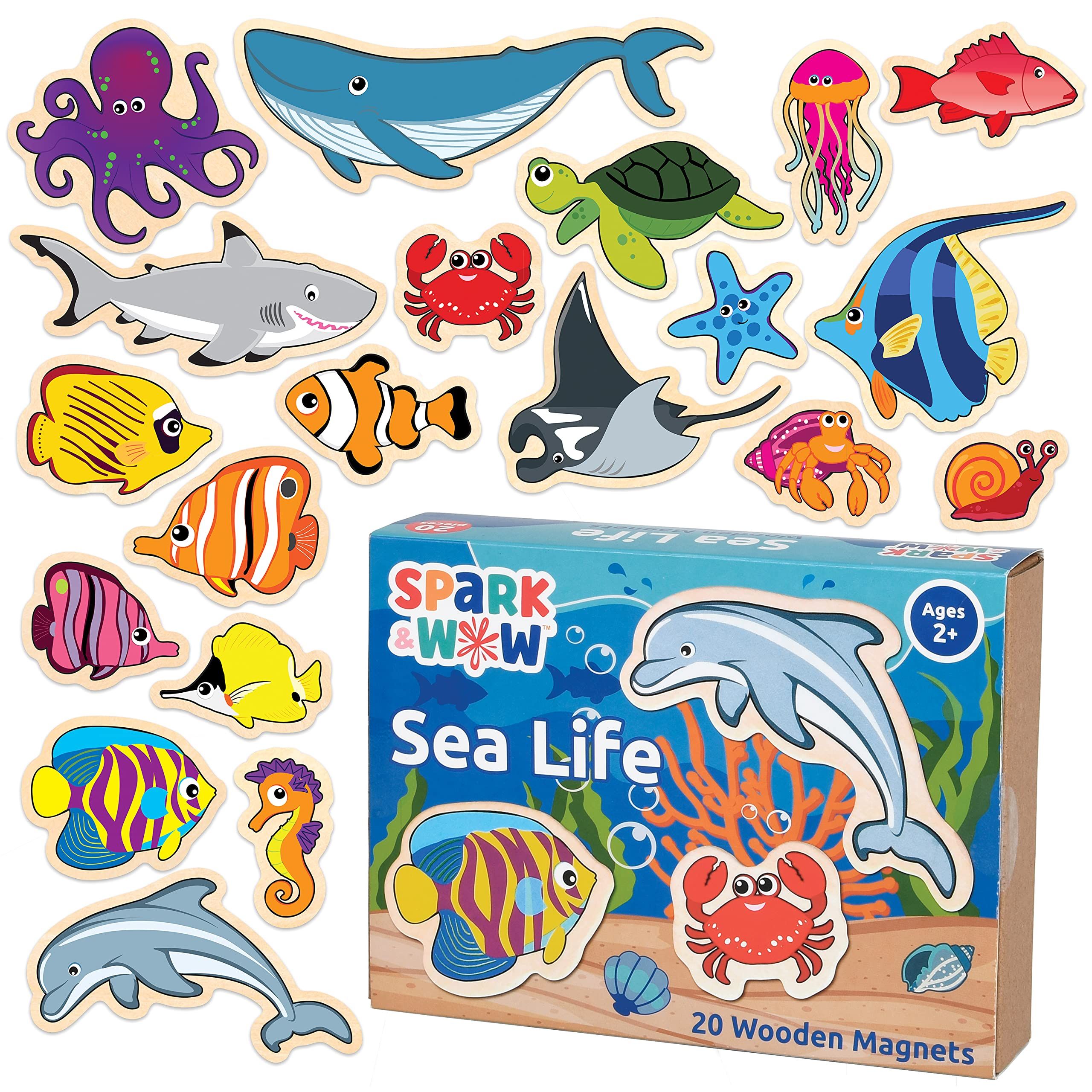 SPARK & WOW Wooden Magnets - Sea Life - Set of 20 - Magnets for Kids Ages 2+ - Cute Animal Magnet... | Amazon (US)