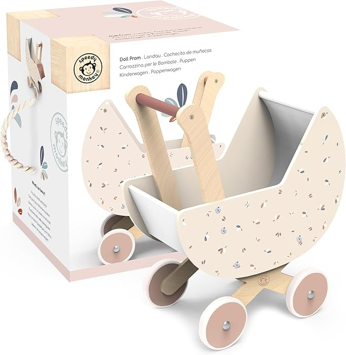 SPEEDY MONKEY Wooden Doll Stroller Pram | Pretend Play Push Toy for Toddlers | Kids’ Baby Doll ... | Amazon (US)