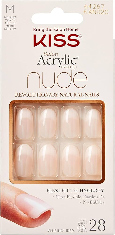 KISS Salon Acrylic French Nude Collection, Graceful, Medium Length Nude Fake Nails, Includes 28 F... | Amazon (UK)