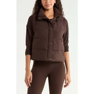 Zella Rib Trim Puffer Vest in Burgundy Stem at Nordstrom, Size Small | Nordstrom