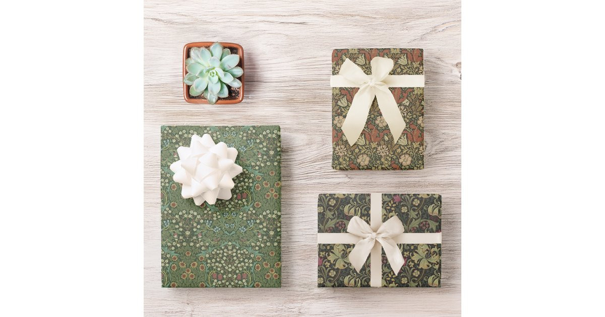 Vintage William Morris Patterns Floral Green Wrapping Paper Sheets | Zazzle | Zazzle