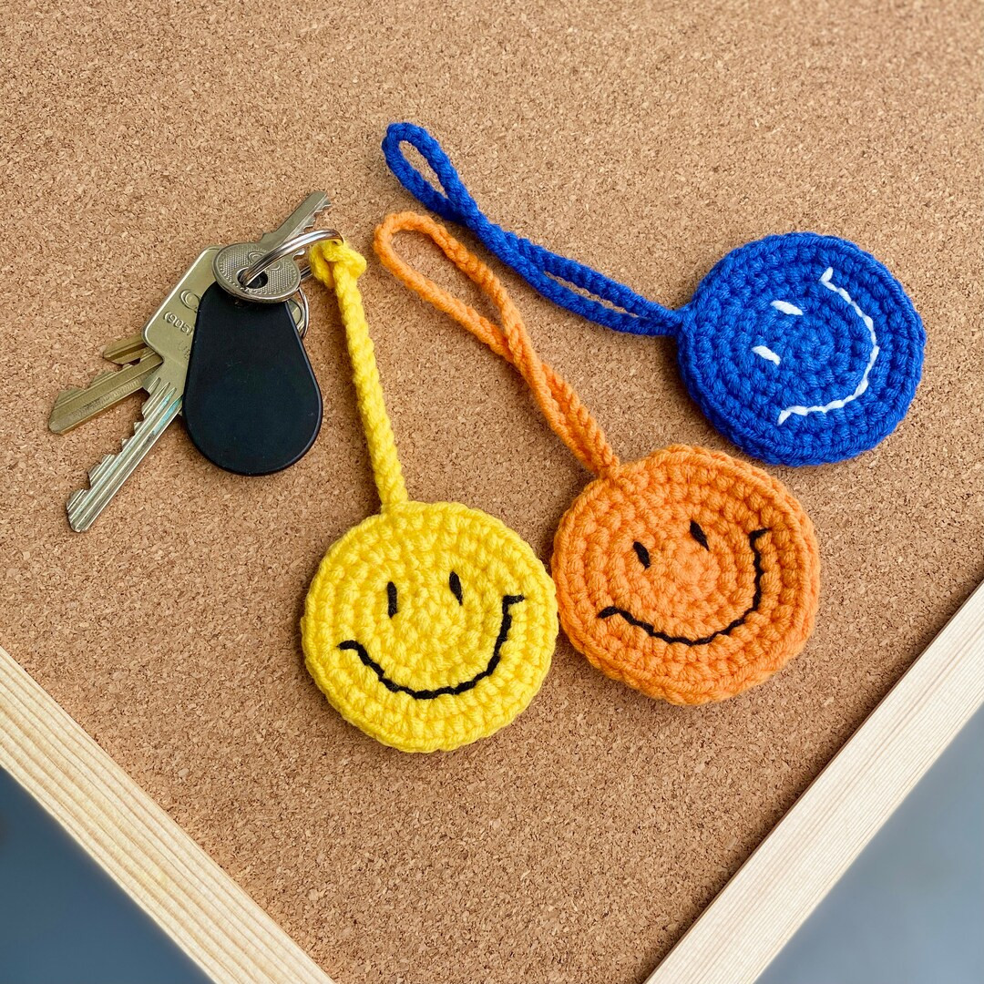 Smiling Face Emoji Keychain, Smiley Emotion Keyring, Handmade Crochet Keychain, Unique Bag Charm,... | Etsy (US)