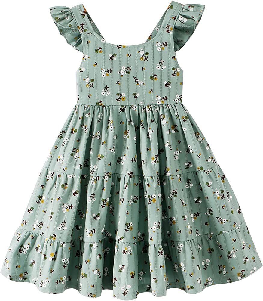 Toddler Baby Girl Floral Casual Dress Flutter Sleeve Princess Dress Flower Print Sundress Kids Su... | Amazon (US)