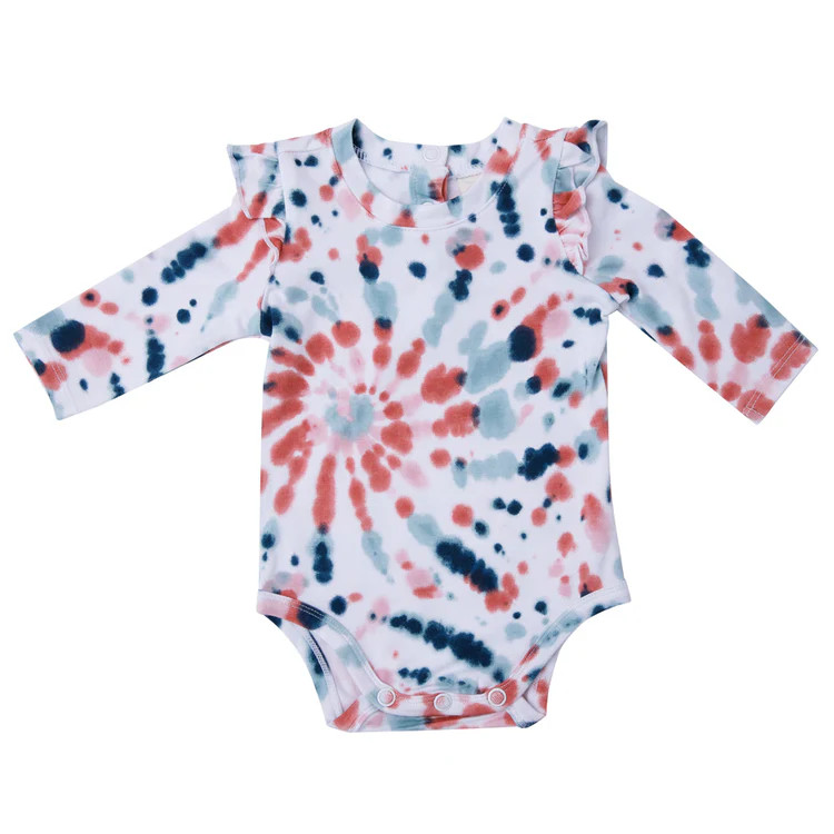 Long Sleeve Ruffle Bodysuit, Desert Jewel Tie Dye | SpearmintLOVE